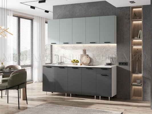 Кухонный гарнитур Рио New 2,0 м Сумеречный голубой/Графит (Миф)